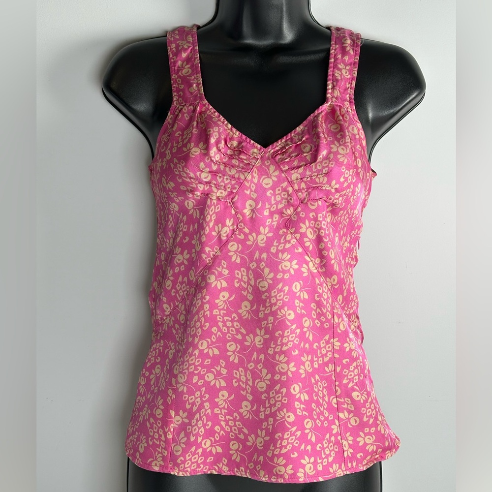 Jacob Silk Sleeveless Blouse, Exquisite, Coquette, Luxury, Pink Floral, XS